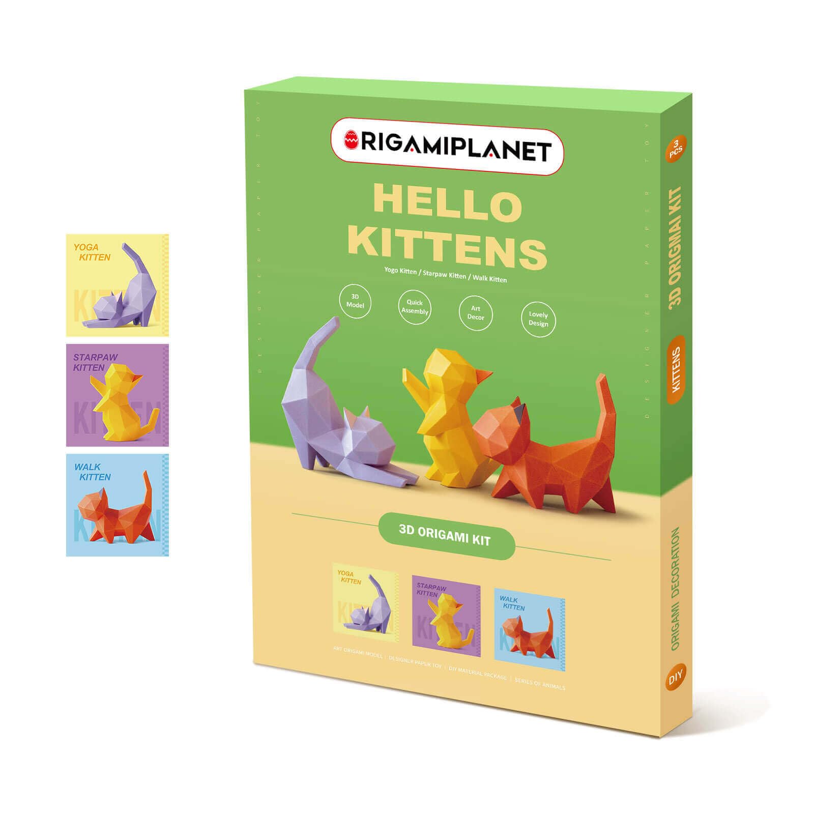 ORIGAMIPLANET Hello Kittens 3D Origami Craft Set