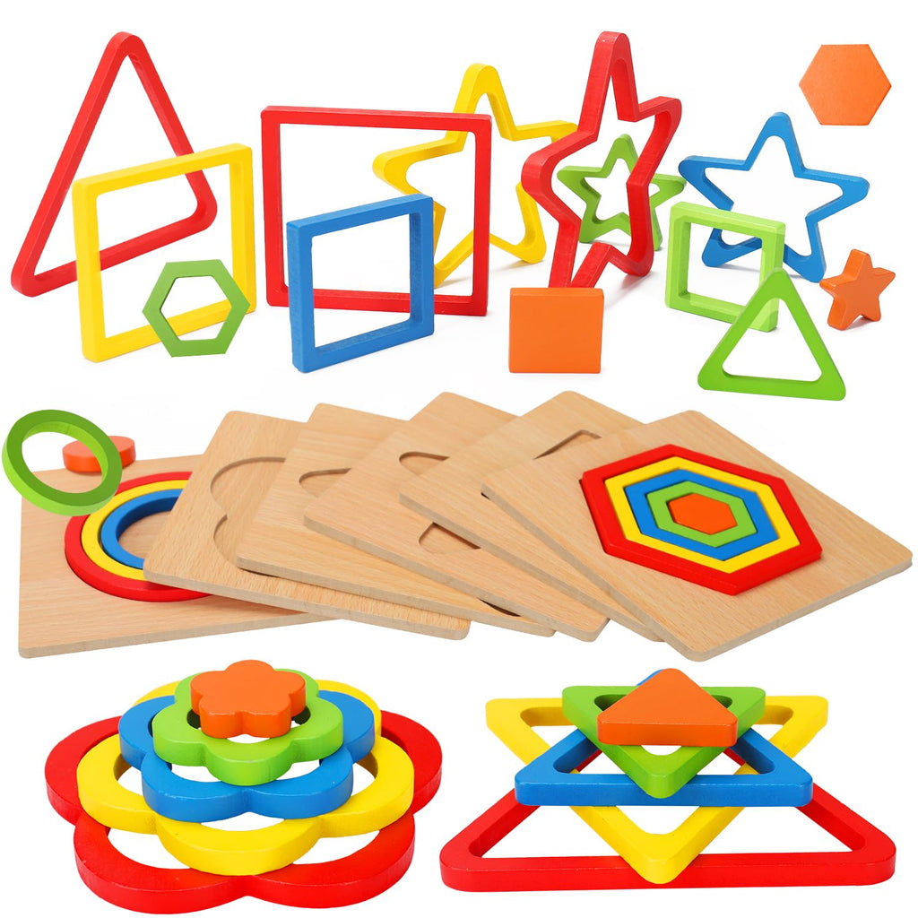 AugToy Montessori Wooden Shape Sorting Puzzle for Toddlers
