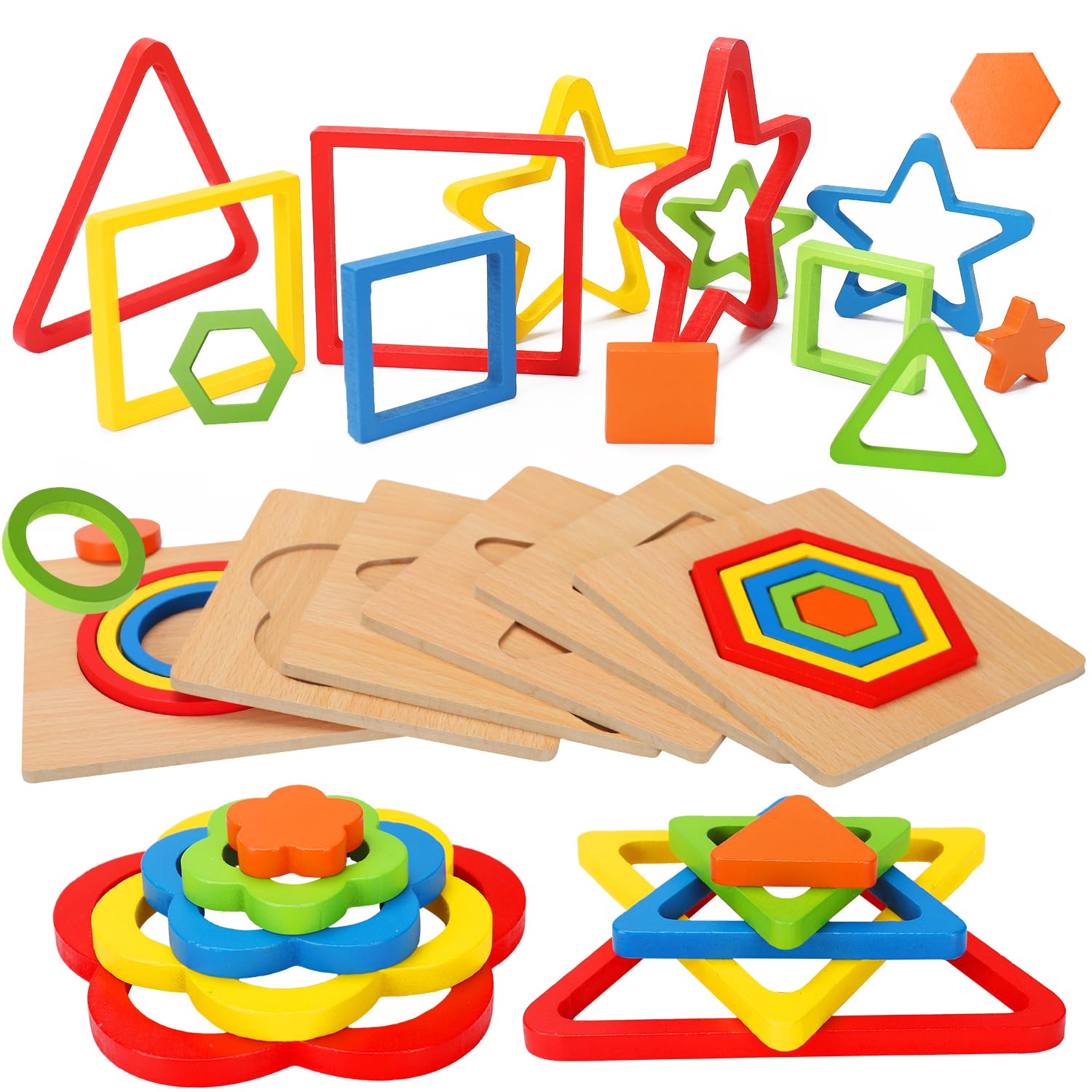 AugToy Montessori Wooden Shape Sorting Puzzle for Toddlers