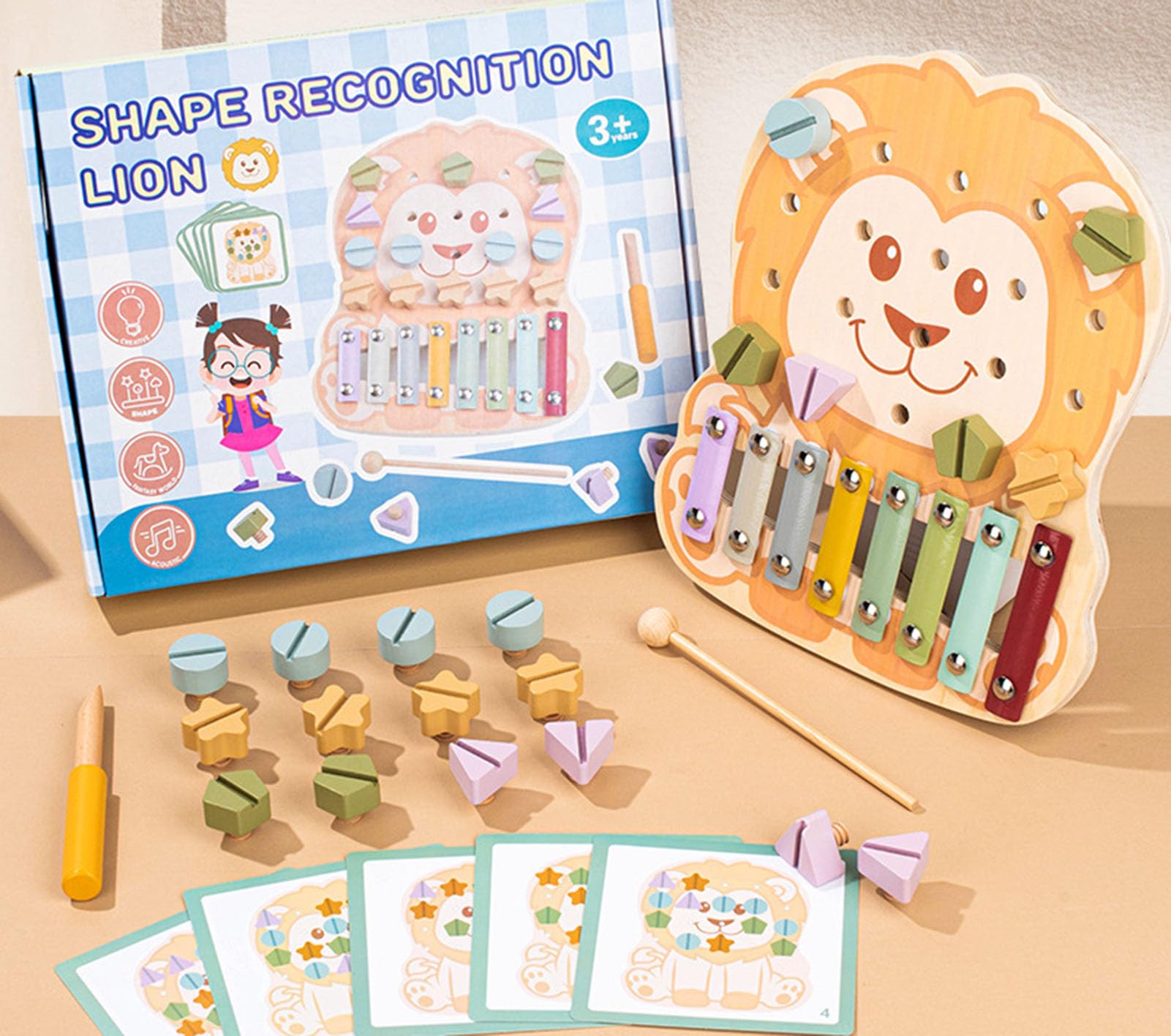 ZQsmgs 2-in-1 Wooden Lion Xylophone and Screw Puzzle
