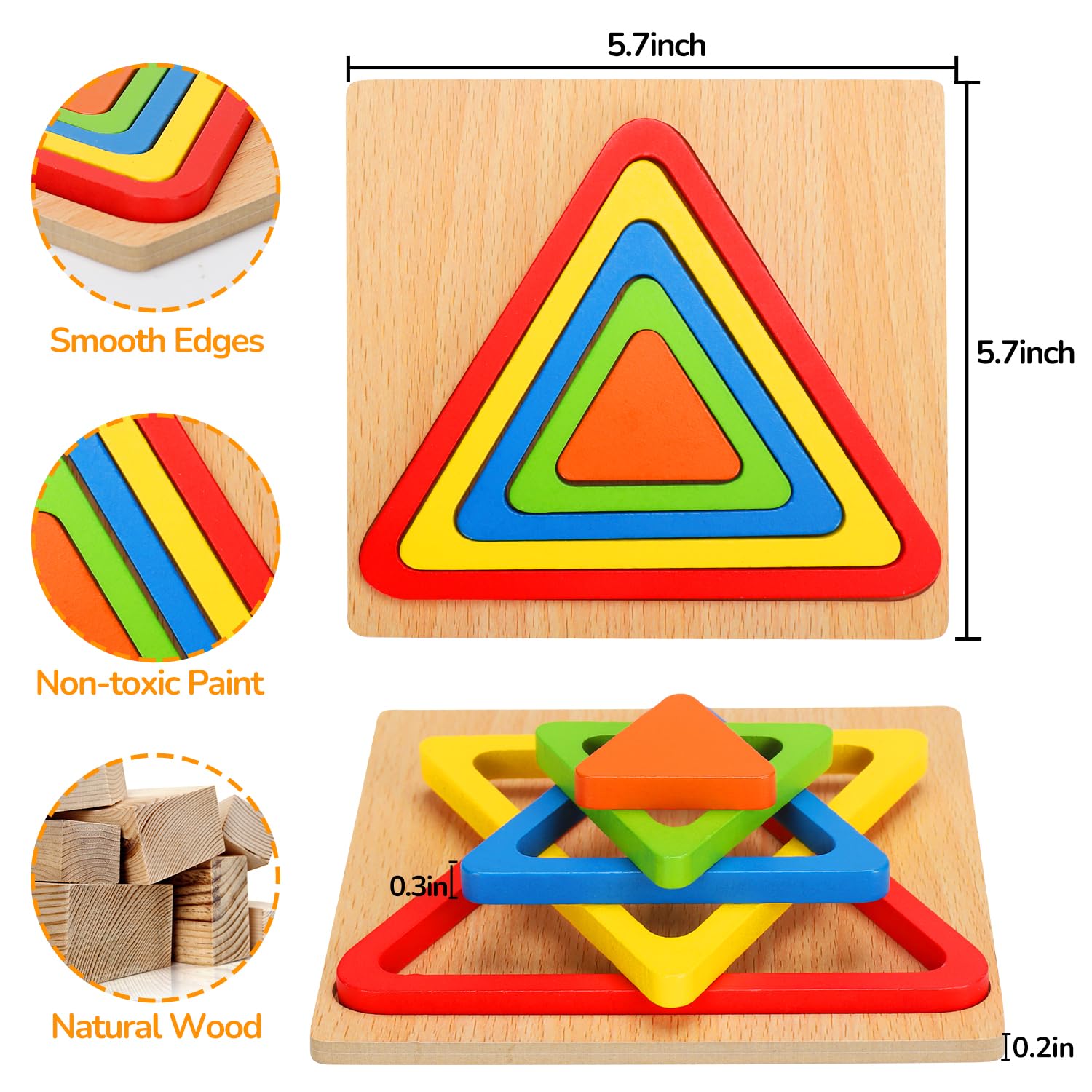 AugToy Montessori Wooden Shape Sorting Puzzle for Toddlers