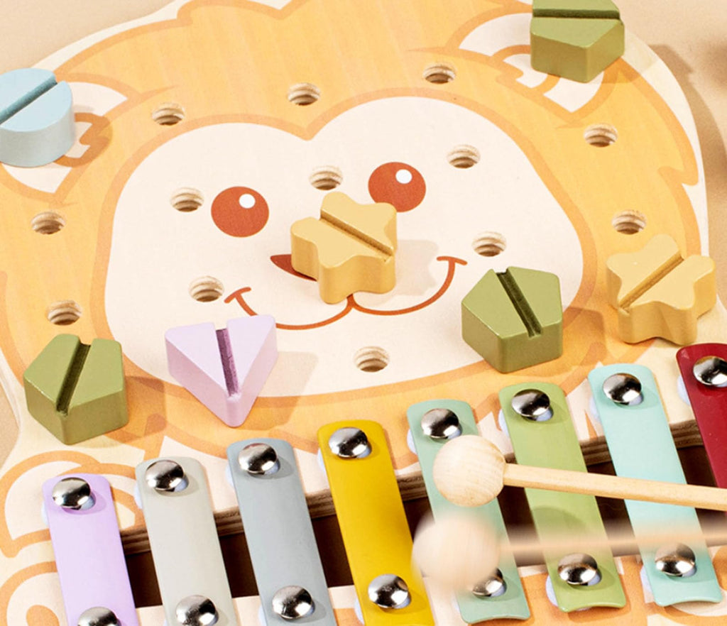 ZQsmgs 2-in-1 Wooden Lion Xylophone and Screw Puzzle