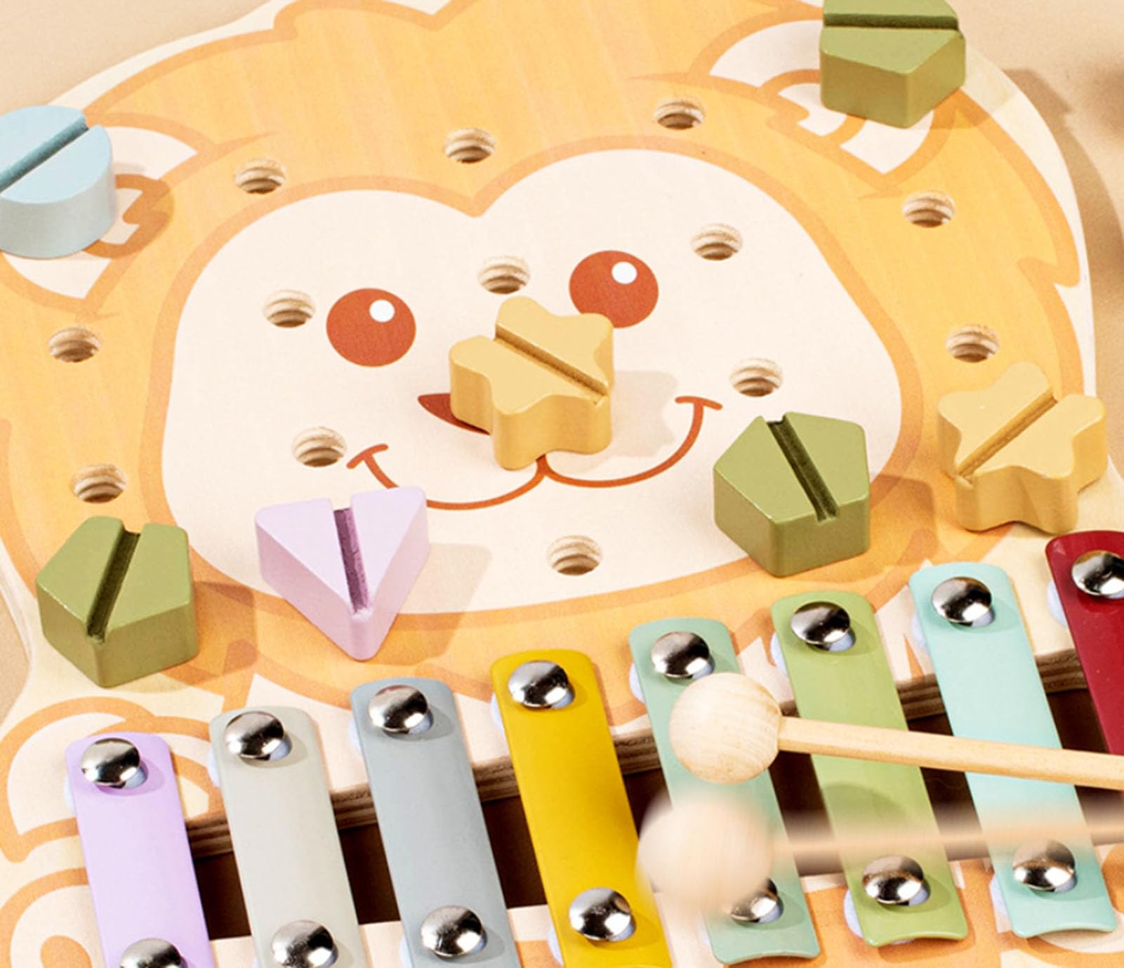 ZQsmgs 2-in-1 Wooden Lion Xylophone and Screw Puzzle