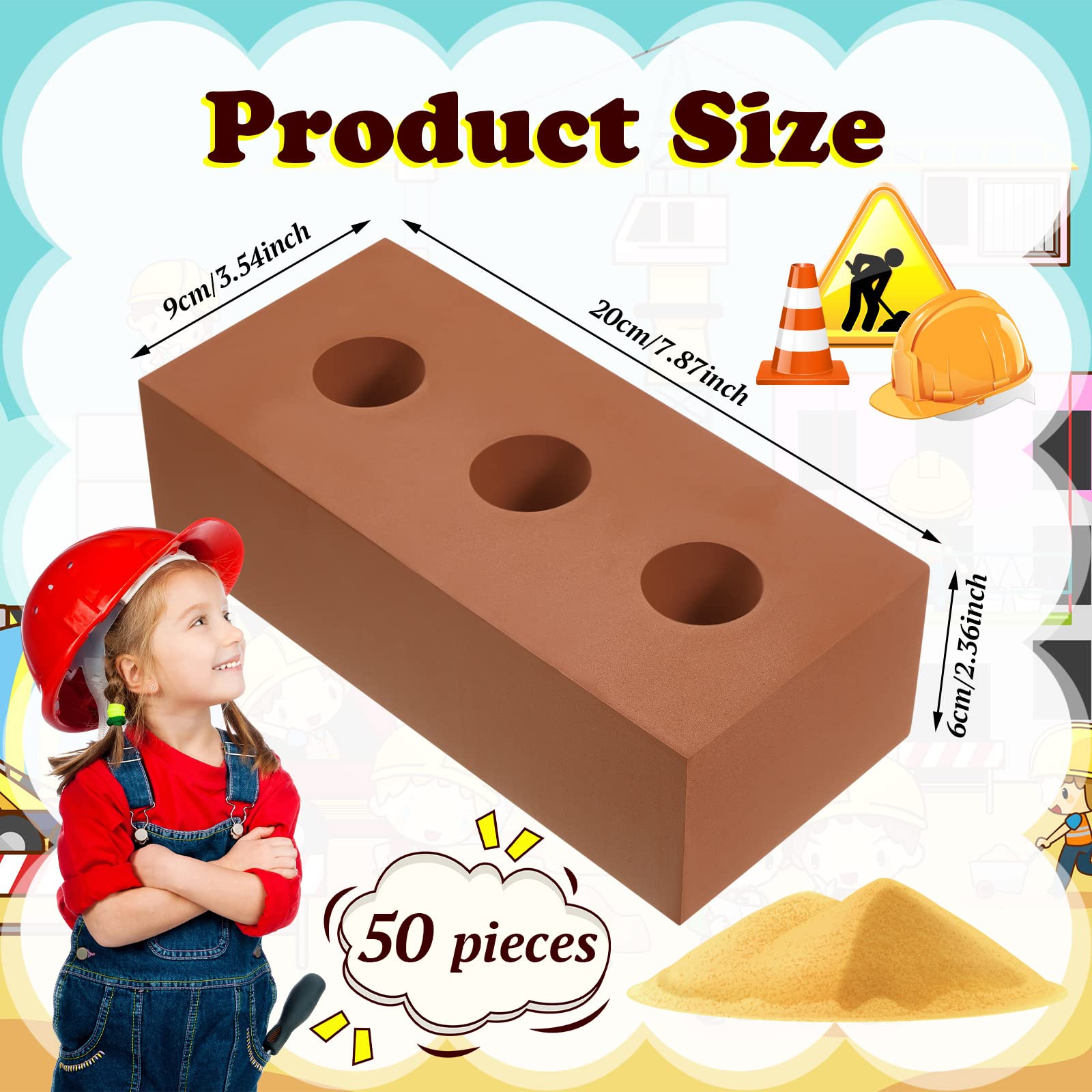 Zhanmai 50-Pack Large Foam Building Bricks for Kids