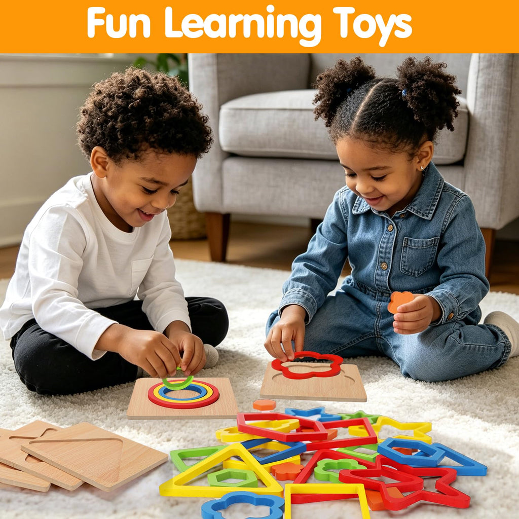AugToy Montessori Wooden Shape Sorting Puzzle for Toddlers