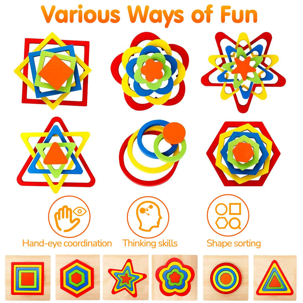 AugToy Montessori Wooden Shape Sorting Puzzle for Toddlers