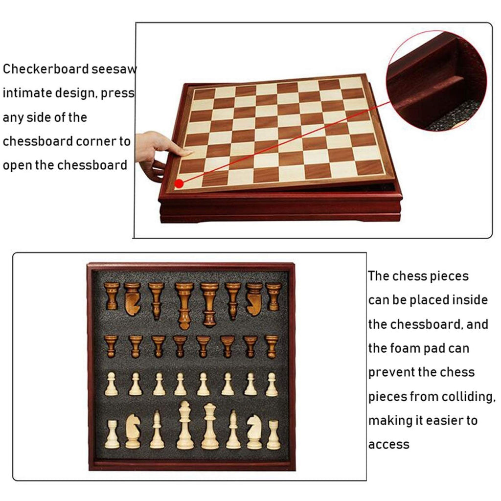 45cm Solid Wood Chess and Card Game Set with Storage