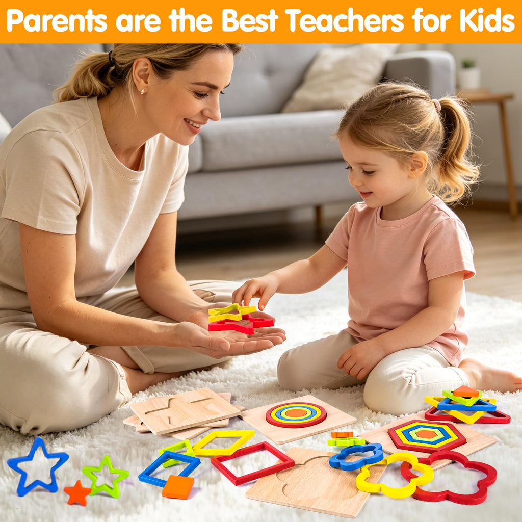 AugToy Montessori Wooden Shape Sorting Puzzle for Toddlers