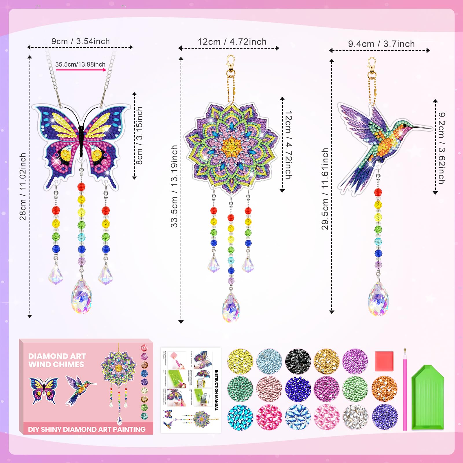 Diamond Art Suncatcher Wind Chime Kit for Ages 8–12