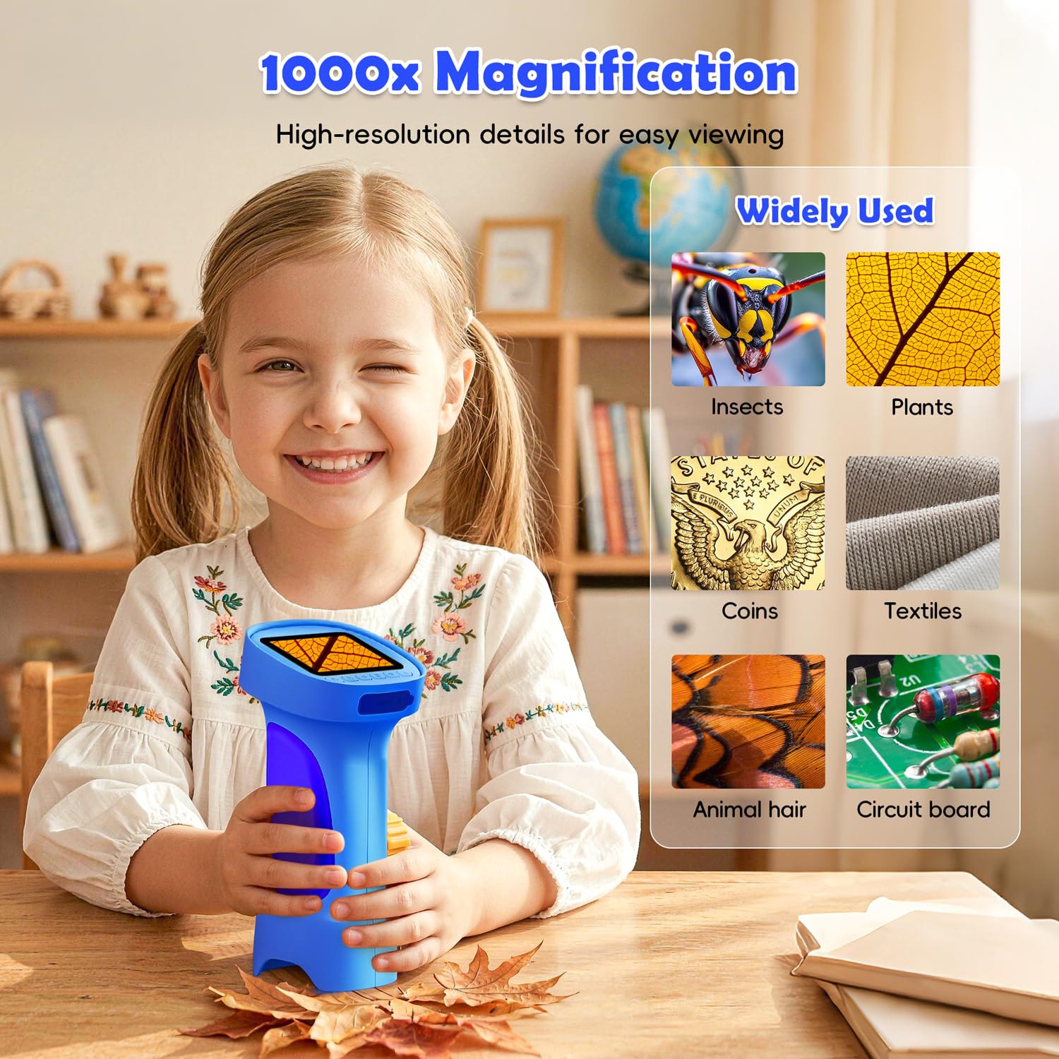 Ahalfcit 1000X Digital Microscope with 2.4-Inch Screen