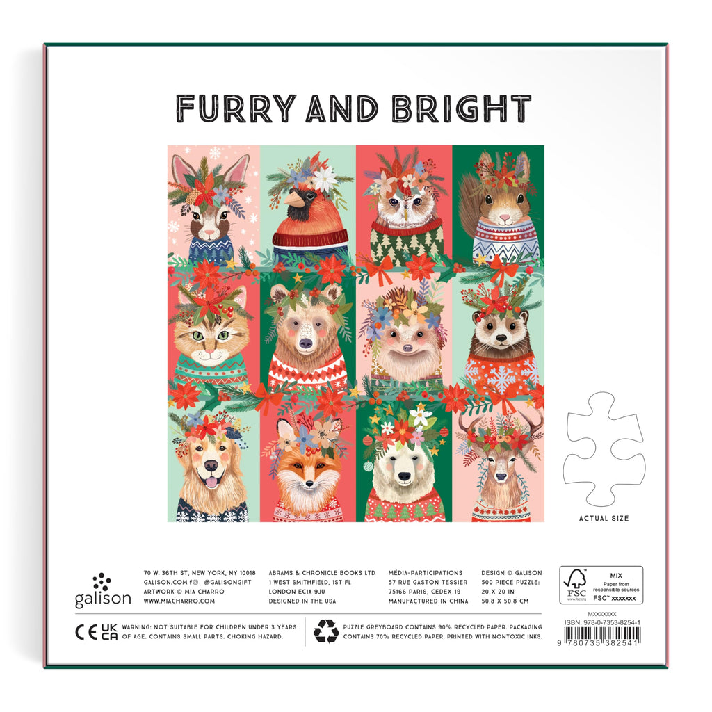 Galison Furry and Bright 500-Piece Holiday Pet Puzzle