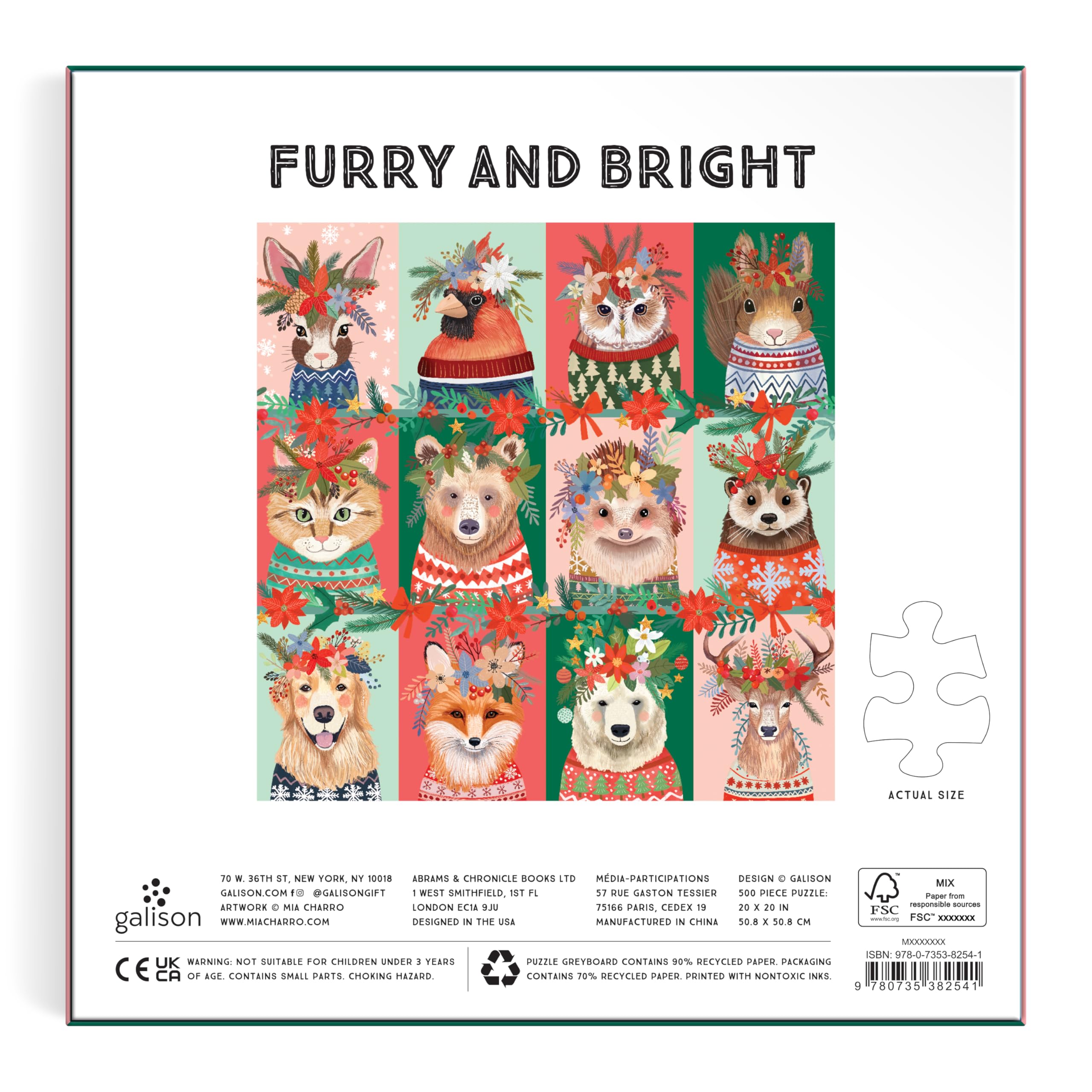 Galison Furry and Bright 500-Piece Holiday Pet Puzzle