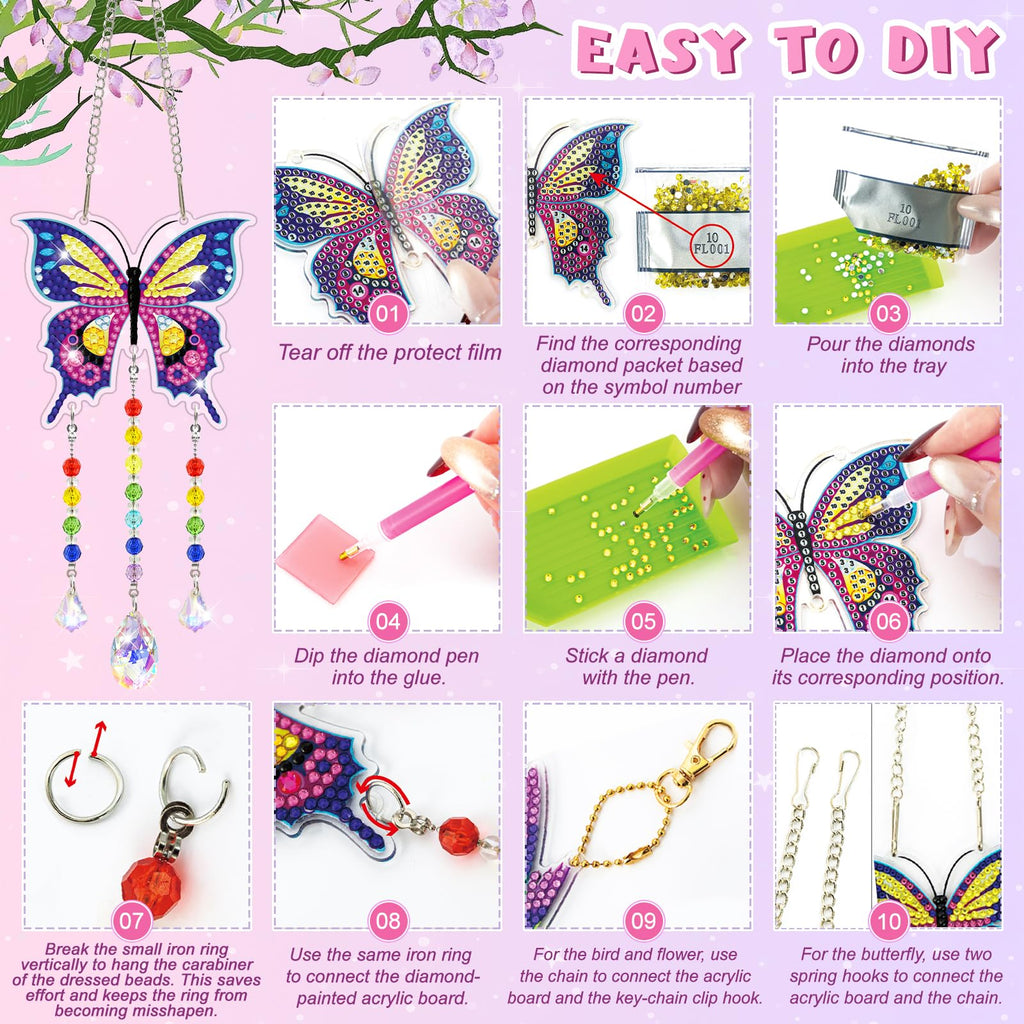 Diamond Art Suncatcher Wind Chime Kit for Ages 8–12