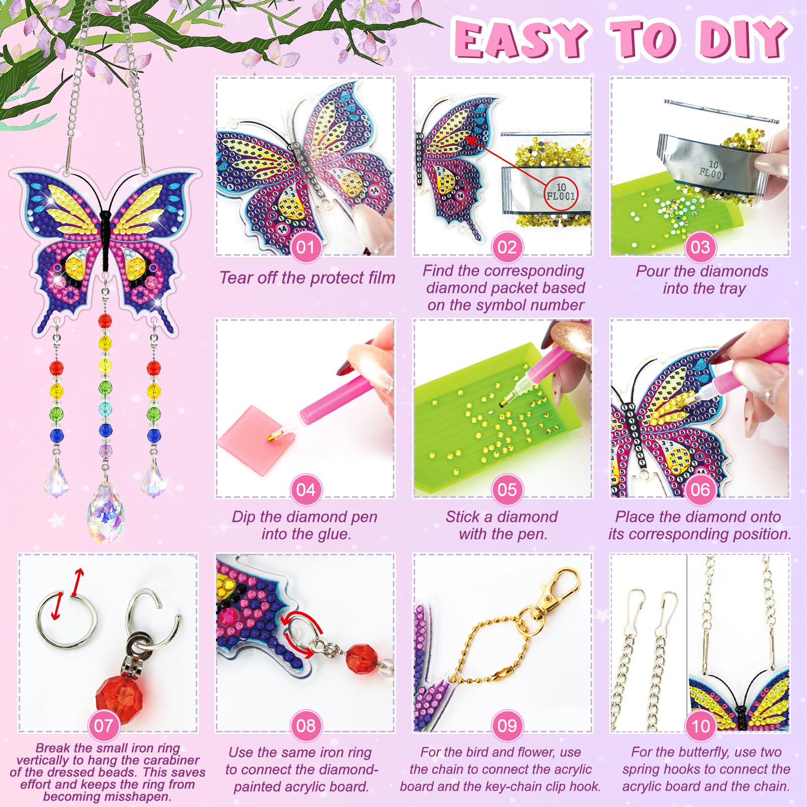 Diamond Art Suncatcher Wind Chime Kit for Ages 8–12