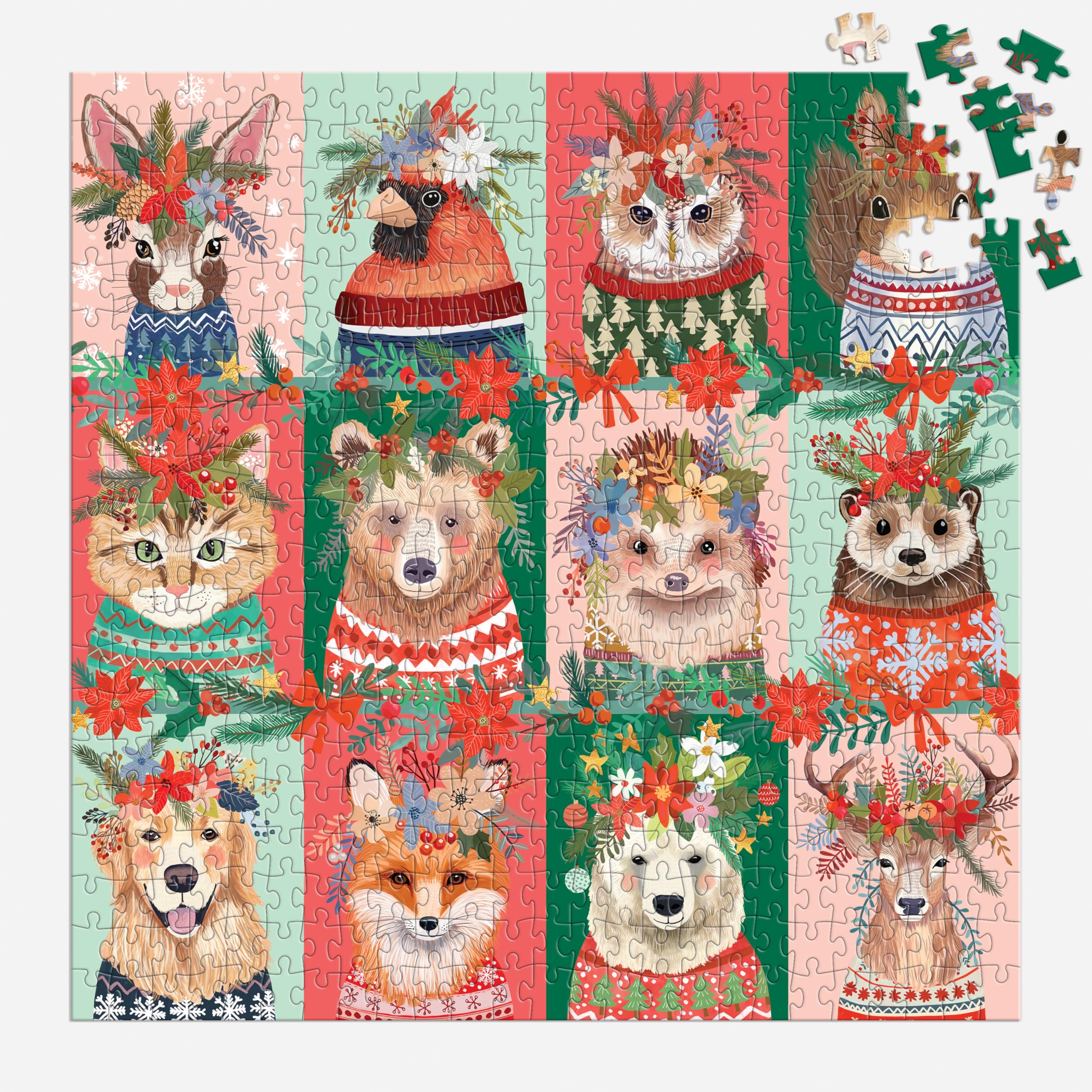 Galison Furry and Bright 500-Piece Holiday Pet Puzzle