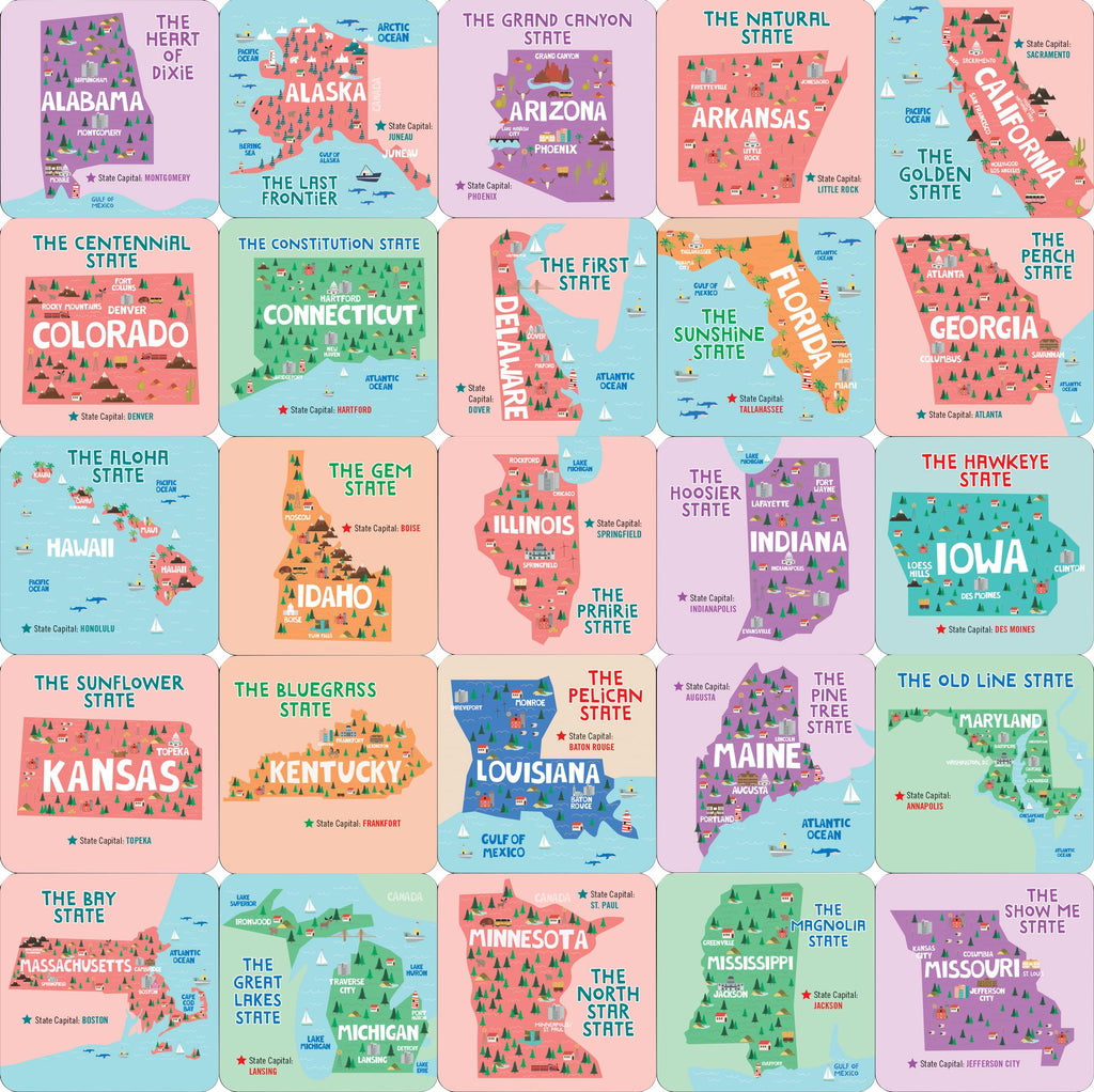 USA Memory Match Game with 100 Educational Cards