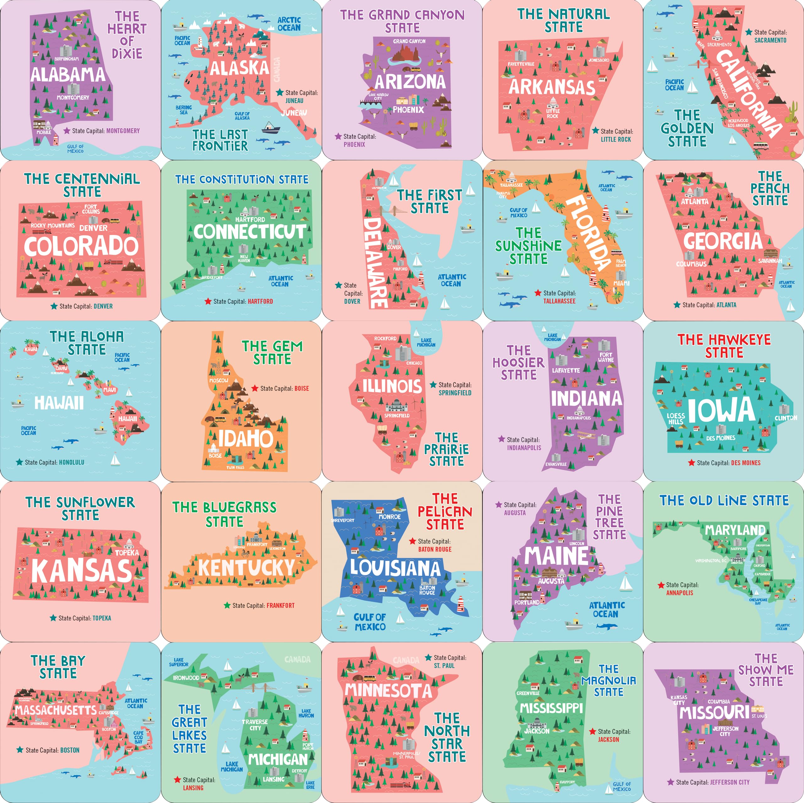 USA Memory Match Game with 100 Educational Cards