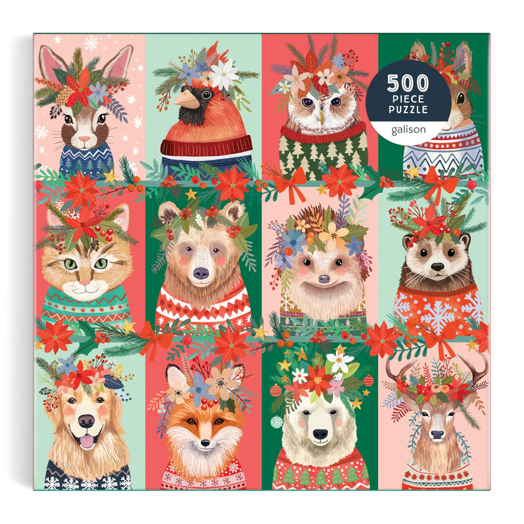 Galison Furry and Bright 500-Piece Holiday Pet Puzzle