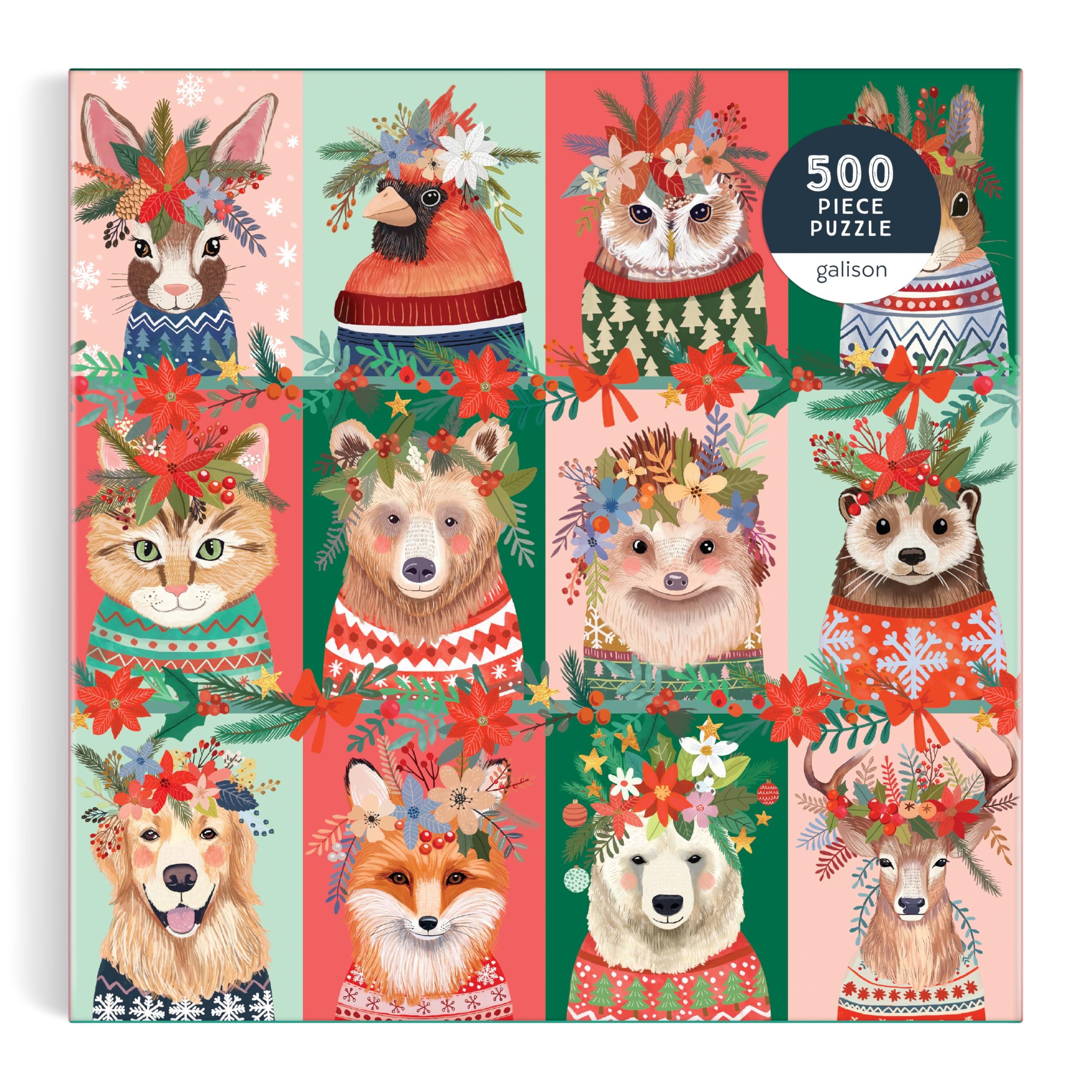 Galison Furry and Bright 500-Piece Holiday Pet Puzzle