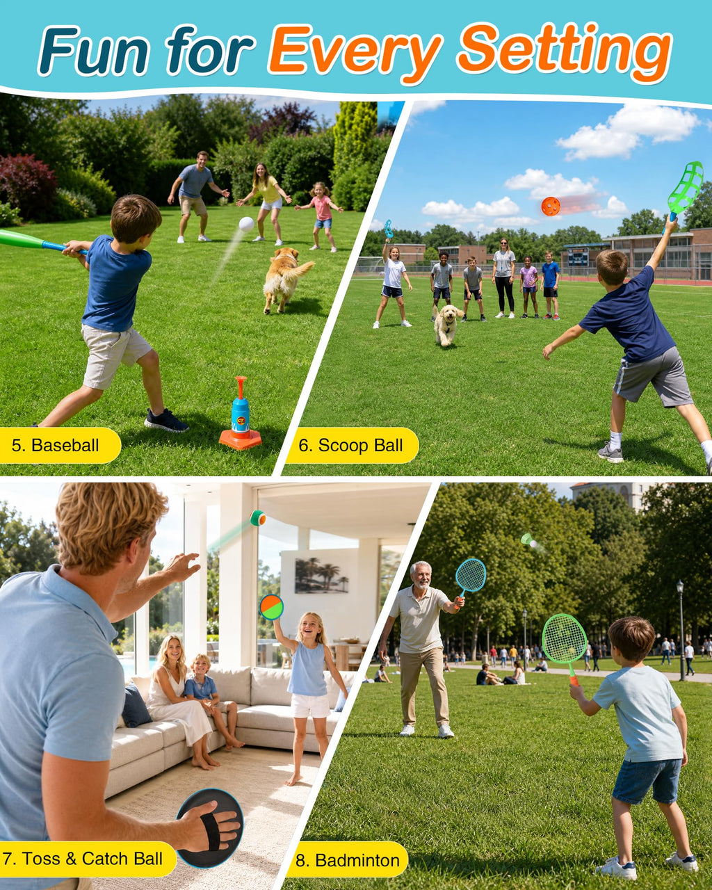 8-in-1 Backyard Sports Game Set for Kids Ages 4–8