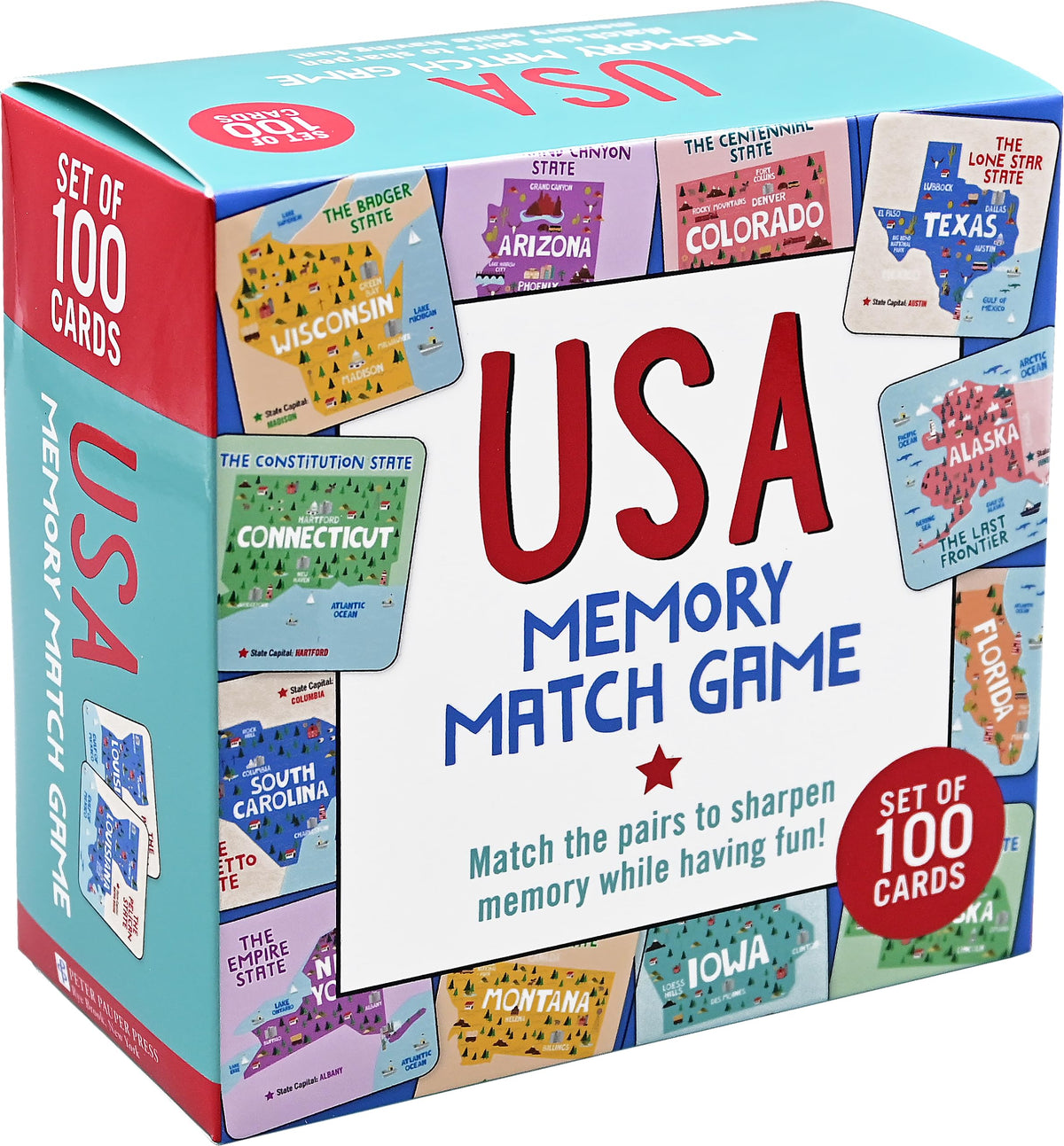 USA Memory Match Game with 100 Educational Cards