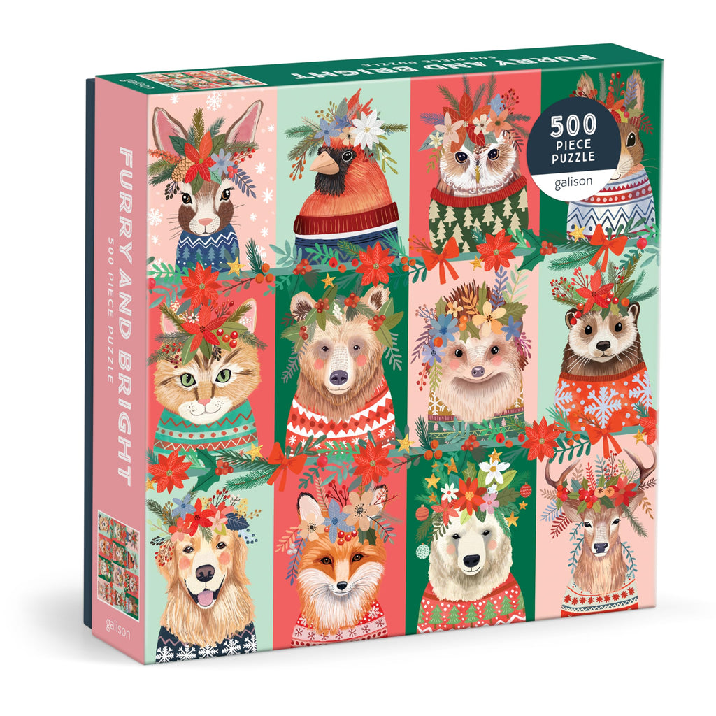 Galison Furry and Bright 500-Piece Holiday Pet Puzzle