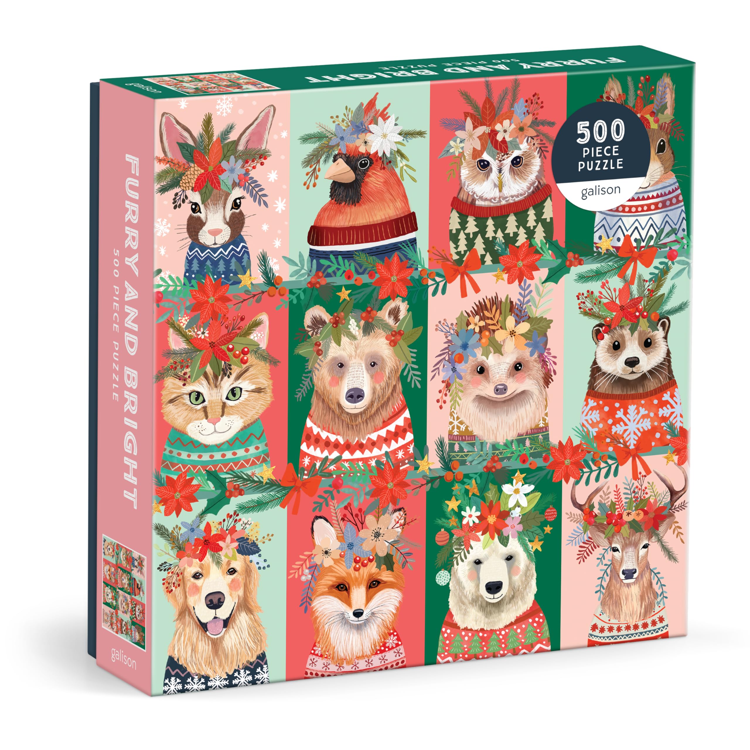 Galison Furry and Bright 500-Piece Holiday Pet Puzzle