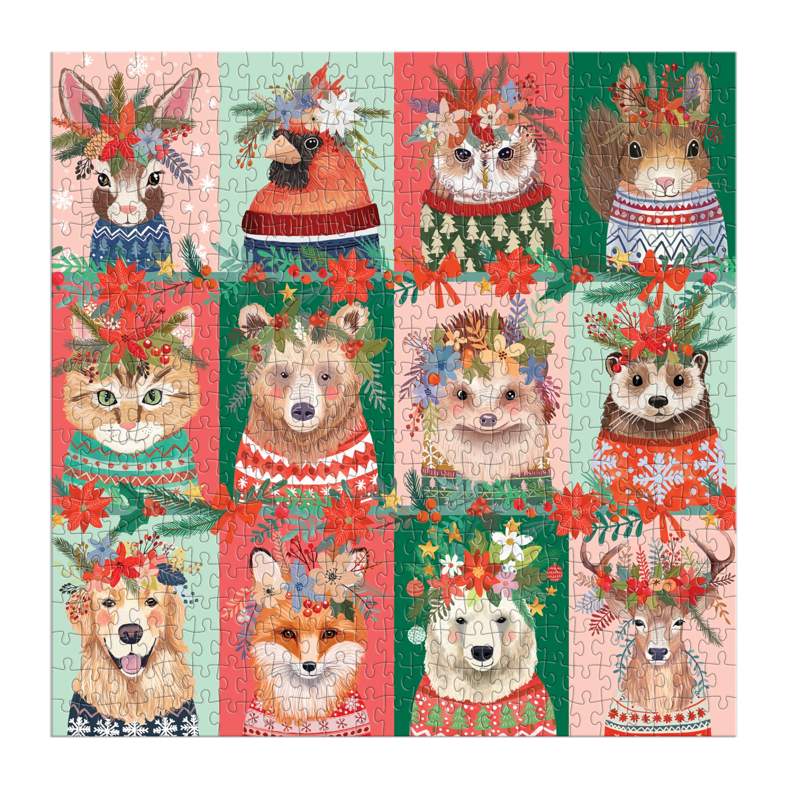 Galison Furry and Bright 500-Piece Holiday Pet Puzzle